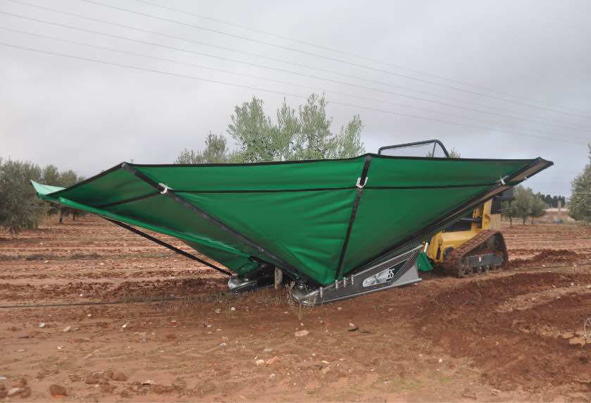 Vibrator with PG-2 Picker with extended umbrella for olive harvesting