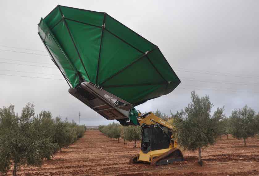 Vibrator with PG-2 Picker with extended umbrella for olive harvesting